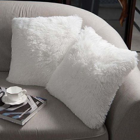 2 Packs White Fluffy Plush Pillow Covers Decorative Square Christmas Decoration Luxury Faux Fur Throw Pillow Covers for Living Room Sofa Bedroom Car(45x45,White) No Pillow Insert (1/5)