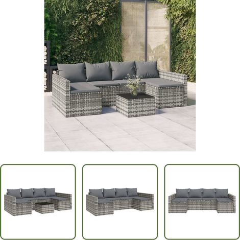 Gartenlounge - 2-tlg. Garten-Lounge-Set mit Kissen Grau Poly Rattan (1/5)