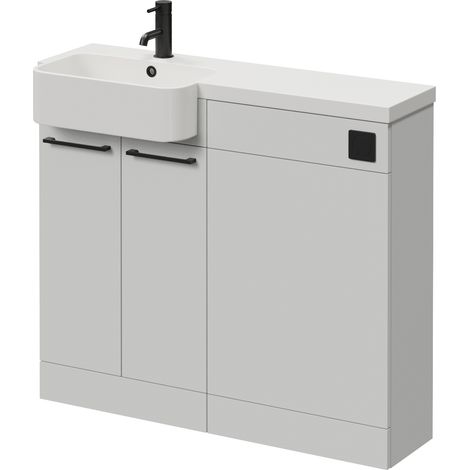 Napoli 250 Gloss Grey Pearl 1000mm 2 Door Vanity Unit Toilet Suite with Left Hand Round Rico Semi Recessed Basin - 1000mm - Matt Black 160mm HandleWithout Kingston Toilet Pan