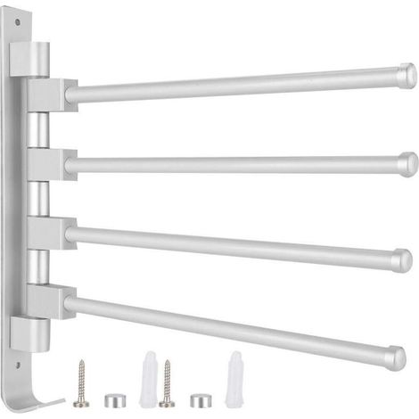 Towel Rack, Reception Hotel Bathroom Space Aluminum Multi-Rod Towel Holder Storage Organizer (4 Rods with Hook) (1/5)