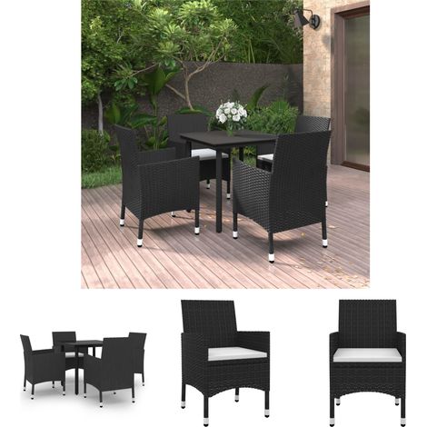 Rattan Tisch - vidaXL 5-tlg. Garten-Essgruppe mit Auflagen Poly Rattan und Glas - Gartenstühle (1/5)