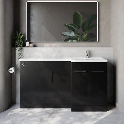 Napoli 390 Matt Black 1500mm 3 Door Vanity Unit Toilet Suite with Right Hand Square Lucia Basin - 1500mm - Chrome 160mm HandleWithout Kingston Toilet Pan