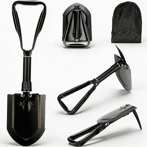 Pala pieghevole da 58 cm, particolarmente stabile, pala multifunzionale ad alta resistenza realizzata in acciaio al carbonio con custodia, pala da campeggio pieghevole per escursionismo e caccia (1/5)
