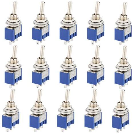 LaBlanc – Confezione da 15 interruttori a levetta, mini interruttori a levetta, AC 125V 6A ON-OFF 3 pin 2 posizioni SPDT interruttore a bilanciere autobloccante per ricambi auto (blu)