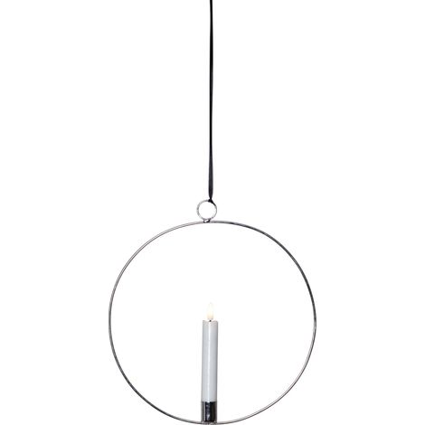 EGLO LED Weihnachtsdeko Kerze mit Deko Ring, Hängedekoration Weihnachten mit Timer, Fenster Kerzenring hängend aus Metall in Silber und Echtwachs, batteriebetrieben, warmweiß, Ø 28,5 cm (1/2)