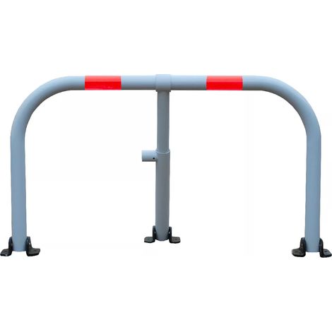 Arceau parking blanc bandes rouges - arceau anti-stationnement avec serrure intégrée (barillet s'entrouvrant) (1/5)