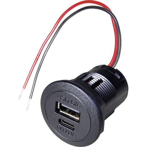 ProCar Power USB-C®/A Doppelsteckdose PD/QC ohne LED Belastbarkeit Strom max.=2.2 A   12 - 24 V/DC