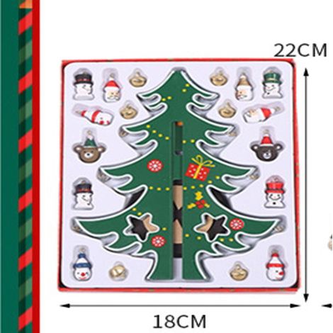 Mini sapin de Noël assemblable en bois avec étoile et ornements suspendus, décoration festive pour table étagère bureau maison fêtes de fin d’année, vert (1/4)