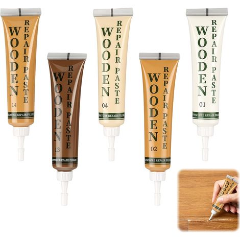 5 Pièces Kit Reparation Parquet, Kit de Réparations pour Meubles en Bois, Mastic Bois Réparateur pour Rayures, Kit de Réparations Boi 5 Couleurs pour Meubles, Réparation de Parquet pour Les Rayures (1/5)