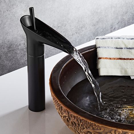 Black Bathroom Faucet, Waterfall Bathroom Faucet Retro Black Single Lever Basin Mixer Tap Bathroom Mixer Tap, Brass Countertop High Basin Hand Wash Basin Faucet Basin Faucet (1/3)