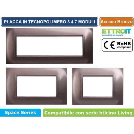 Ettroit Serie Space Placca 503 3P Moduli Quadra Acciao Bronzo Compatibile Living LN89310 (1/4)