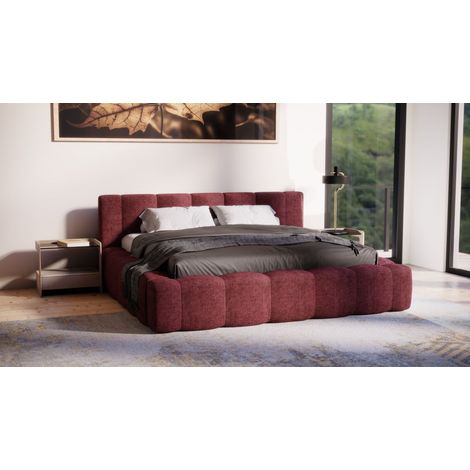 Polsterbett Doppelbett LIZETH 120x200cm Komplettset Stoff Perfect Harmony Bordeauxrot