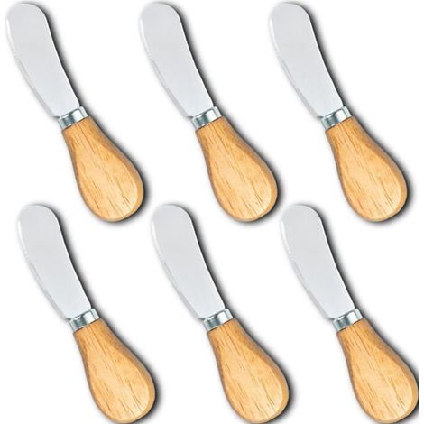 Lot de 6 Petits Couteaux à Tartiner 12.7 cm Bois et Acier Inox - Beurre Fromage Confiture Sandwich Toast Apéro Charcuterie (1/5)