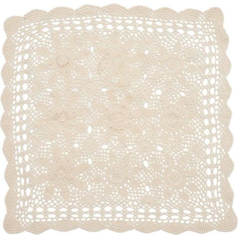 Quadratische Tischdecke Baumwolle Häkelspitze Blumenmuster Vintage 60x60cm Beige