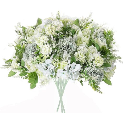 Ensemble de 3 fleurs artificielles pivoines et chrysanthèmes - Bouquet de décoration de mariage violet (1/5)