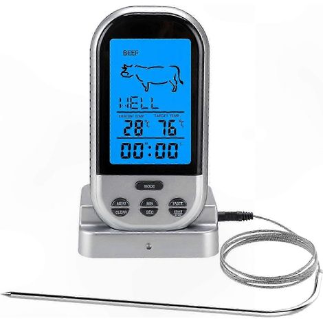Thermomètre à viande numérique sans fil avec minuterie et sonde à distance pour four, barbecue et grillades (1/5)