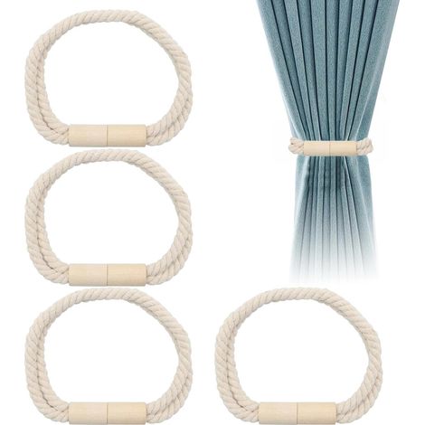 4 Pièces Embrasse Rideau, Magnétique Pince Rideau 50 cm, Lin et Coton Attache Rideau, pour Salon, Chambre, Bureau (1/5)