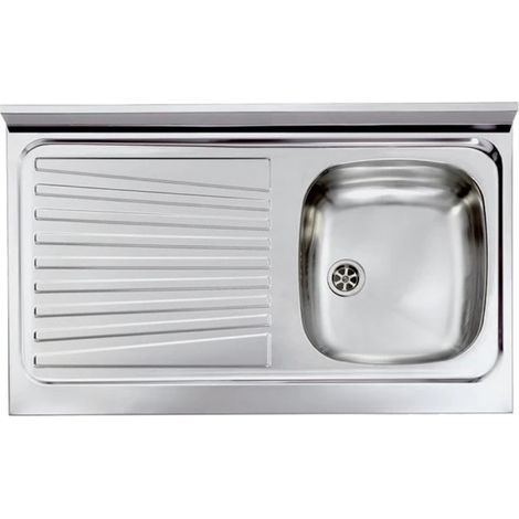 LAVELLO CUCINA DA APPOGGIO IN ACCIAIO INOX 1 VASCA CON GOCCIOLATOIO MODELLO MONDIAL - CM.80x50 VASCA DESTRA - PROFONDITÀ 15 CM - HID