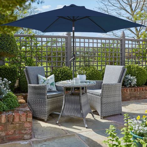 2.5M Outdoor Patio Umbrella Canopy Tilt Crank Sun Shade Garden Round Parasol Blue (1/5)