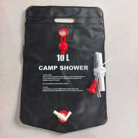 Sac de douche pliable (noir, 10 L) pour le camping, idéal pour les pique-niques, la randonnée et les voyages en plein air. (1/4)