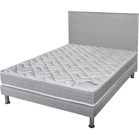 Matelas + Sommier + Tete Gris clair 140x190 Maryland - Hauteur 20 cm - Soutien ferme (1/5)