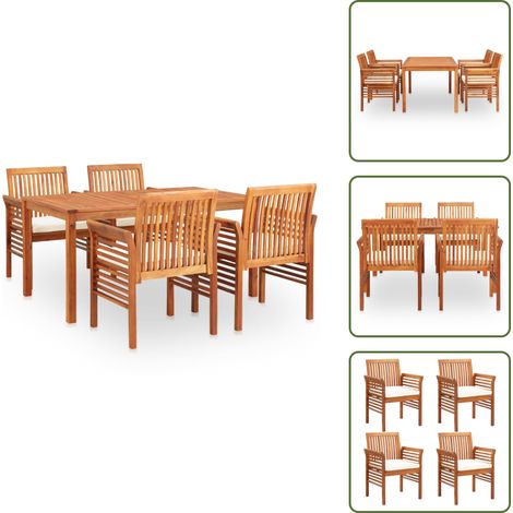 Ensemble à manger d'extérieur 5 pcs et coussins Acacia solide - Salon De Jardin - Mobilier De Jardin - Table De Jardin - Chaises De Jardin - Acacia (1/5)