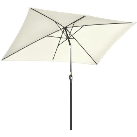 Parasol enclenable rectangulaire métal polyester haute densité 3 x 2 m crème, parfait pour profiter de l'ombre et de la protection solaire dans votre jardin, sur votre balcon ou à la plage