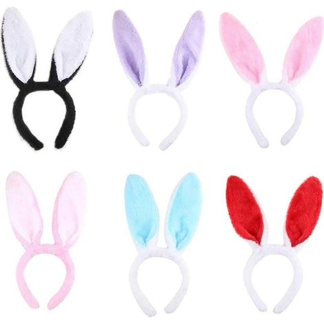 Set mit 6 Plüsch-Hasenohren-Haarreifen, Hasenohren-Haarreifen, Plüsch-Hasen-Haarreifen (Hase) - (1/5)