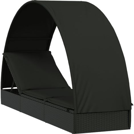 Maison Exclusive - Lettino con Tetto Rotondo Nero 211x57x140 cm Polyrattan