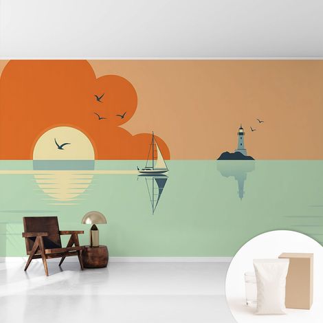 Papier peint intissé classique moderne pour salon et chambre à coucher Décoration rapide avec colle Enchantement marin 416x254 cm (1/5)