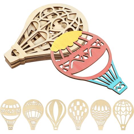 Ballon À Air Chaud - Découpe En Bois Non Finitionnée - 12 x 8,3 x 0,2 cm - Pour Décoration Intérieure Et DIY - Lot De 30 Pièces (1/5)