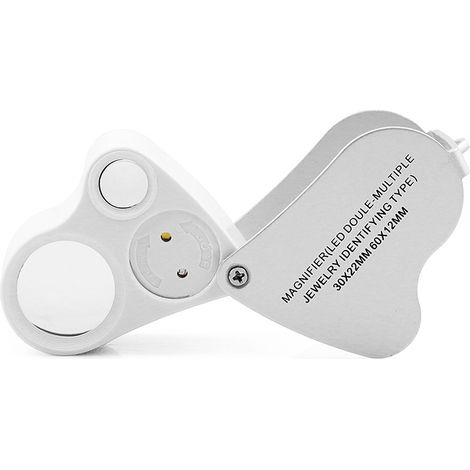 Loupe de bijoutier 30 x 60 mm (argent), avec éclairage LED, idéale pour l'examen des pierres précieuses, des bijoux, des timbres, des pièces de monna (1/5)