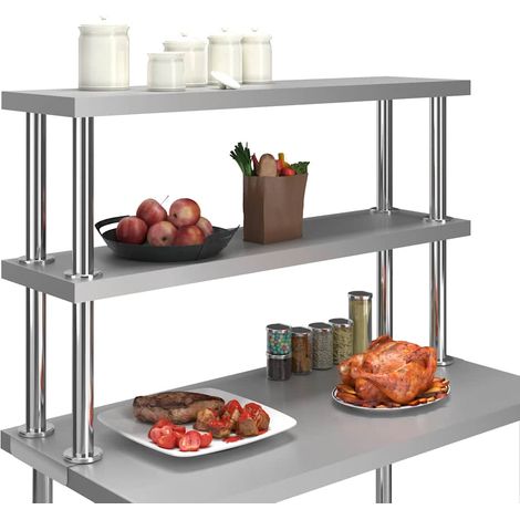 vidaXL Estante mesa de trabajo 2 niveles acero inoxidable 120x30x65 cm (1/2)