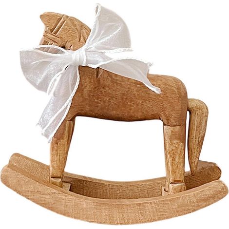 Cheval à bascule en bois sculpté à la main, style rétro, ornement de bureau, cadeau commémoratif pour les amis (B) (1/5)