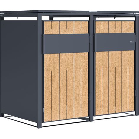 Axi Luke Cache Poubelle En Métal, Anthracite/Effet Bois - Abri Poubelle Pour 2 Conteneurs - Max. 240L - Abri Poubelle Extérieur Avec Excellente Ventilation (1/5)