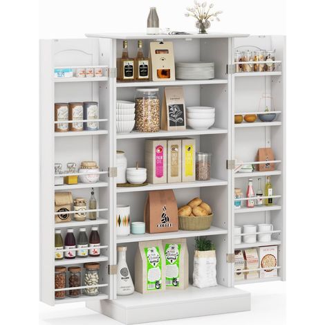 Meuble de rangement armoire de cuisine 60 x 40 x 120 cm multifonctionnelle avec étagères réglables en MDF blanc