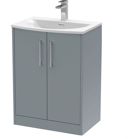 Winshill Contemporary 2 Door Floor Standing Vanity Unit with Curved Basin, Grey, 600mm