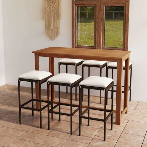 Ensemble Table de bar + 6 Chaises de bar de jardin avec coussins - Table Haute avec 6 Tabourets Marron BV415436 - BonneVie (1/5)