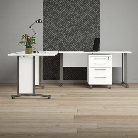 Dmora - Escritorio Mirella, Escritorio multiusos, Mesa de oficina para PC, El plan de trabajo, 230x200 h75 cm, Blanco y Gris (1/5)