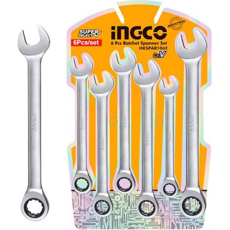 Ingco HKSPAR1062 Set chiavi fisse e a cricchetto Combinate 6 pezzi 8 17 mm acciaio (1/4)
