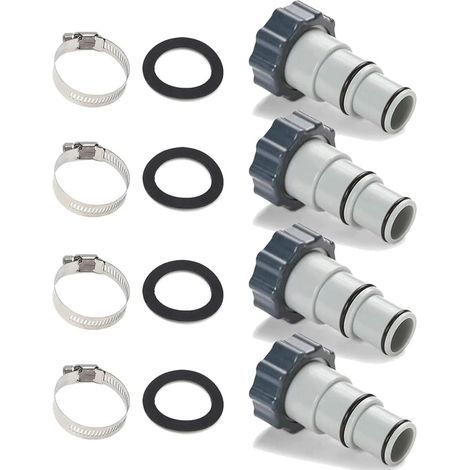 (Lot de 4) Adaptateurs de tuyau de rechange filetés à pince pour kits de piscine Intex, adaptés aux pompes de filtration, aux générateurs de chlore et aux systèmes au sel avec raccords de tuyau fileté (1/5)