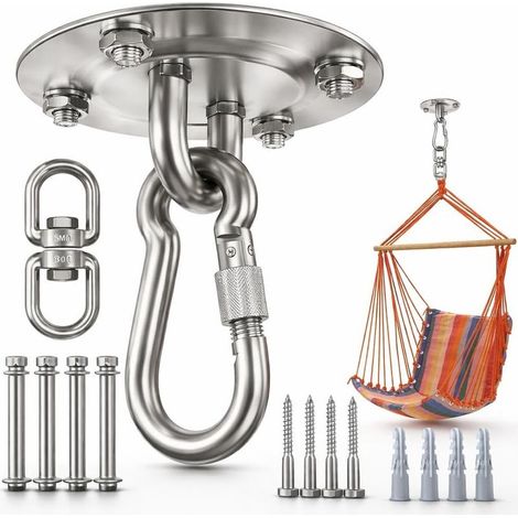 Robuster Deckenhaken, 360° drehbar, schwarz, aus Edelstahl 304 gefertigt, Deckenhaken zum Aufhängen an Holzveranden, in Turnhallen, Yogastudios und mehr. (1/5)