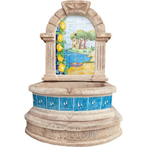 Fontana spagnola modello vietri maiolica h120xl80xp45 cm cemento effetto pietra (1/5)