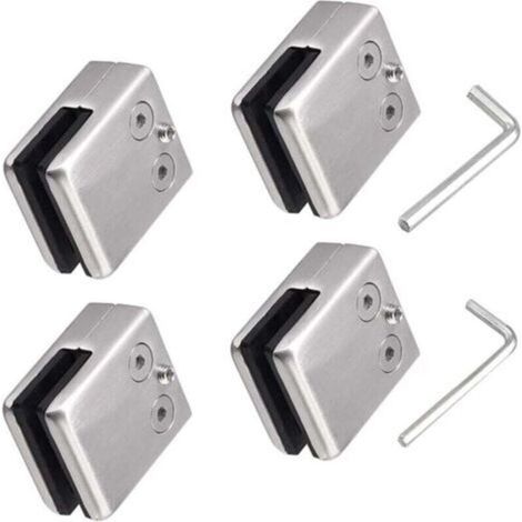 Lot de 4 pinces en verre en acier inoxydable 304 avec,2 clés hexagonales - Convient pour vitre de verre de 8 à 10 mm - Support en verre réglable-Dos plat pour balustrade escalier, main (1/4)