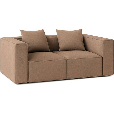 Box canapé 2 places, 2 coussins décoratifs beige, marron. (1/5)
