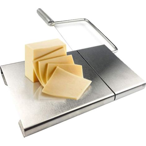 Cortador de mantequilla/queso de alambre de acero inoxidable con bandeja para servir quesos duros y semiduros, embutido de mantequilla, 5 alambres incluidos, 1 pieza (1/5)