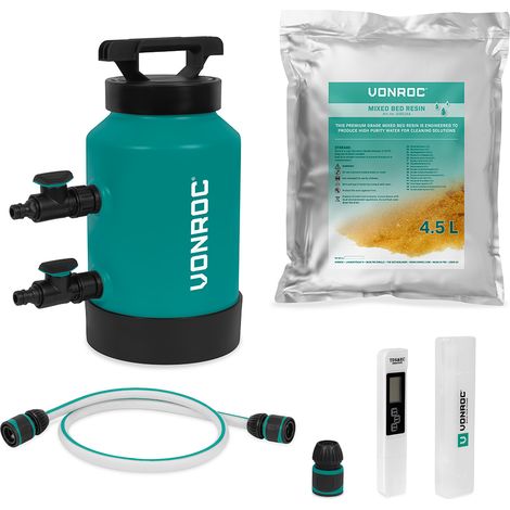 DI-Reinwasserfilter – Deionisationsfilter – Alternative zu Osmosewasser  Inkl. 4,5 L Mischbettharz, TDS-Messgerät, Schlauch & Kupplungen
