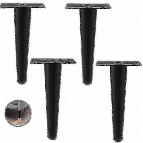 Un ensemble de 4 pieds de meubles en métal, adaptés aux canapés, tables, armoires et tables de chevet, design droit, 25-26 pouces (25 cm) noir. (1/5)