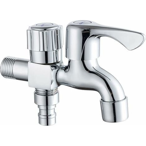 Doppelkopf-Waschmaschinen-Wasserhahn, Badezimmer-Waschmaschinen-Wasserhahn für Waschmaschine, Geschirrspüler, Absperrventil, Wasserhahn mit zwei Ausgängen für Garten, Haushalt und Industrie
