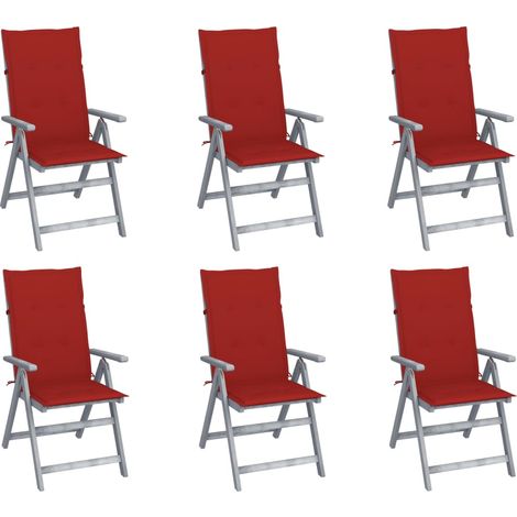 6 pcs Chaises inclinables, Chaises à dîner, Fauteuils de jardin avec coussins Bois d'acacia BGT32453 (1/5)